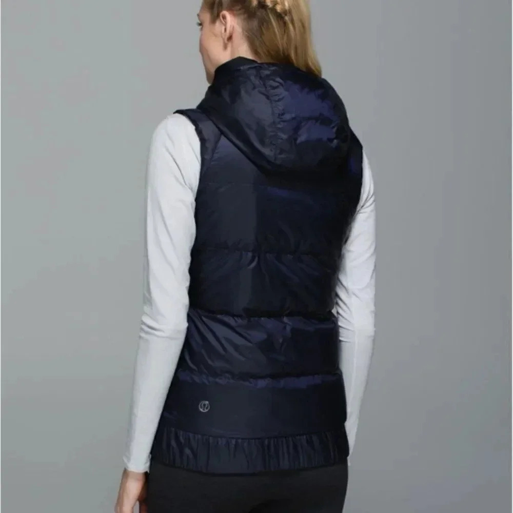 Lululemon The Fluffiest Vest Down Feather Reversible Plaid or Navy Blue Size 2 - Picture 4 of 10
